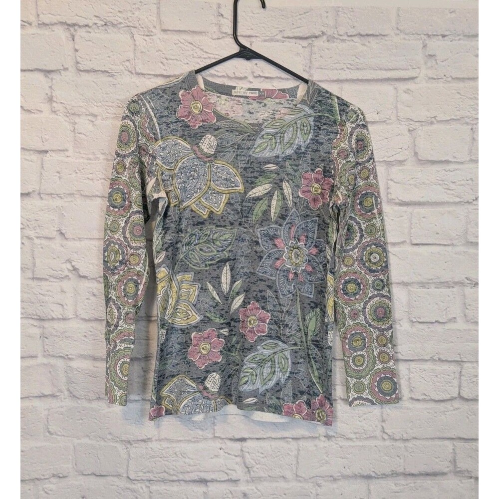 Whimsy Rose Baby Waffle Blue and Pink‎ Floral & Mandala Top Size XS
